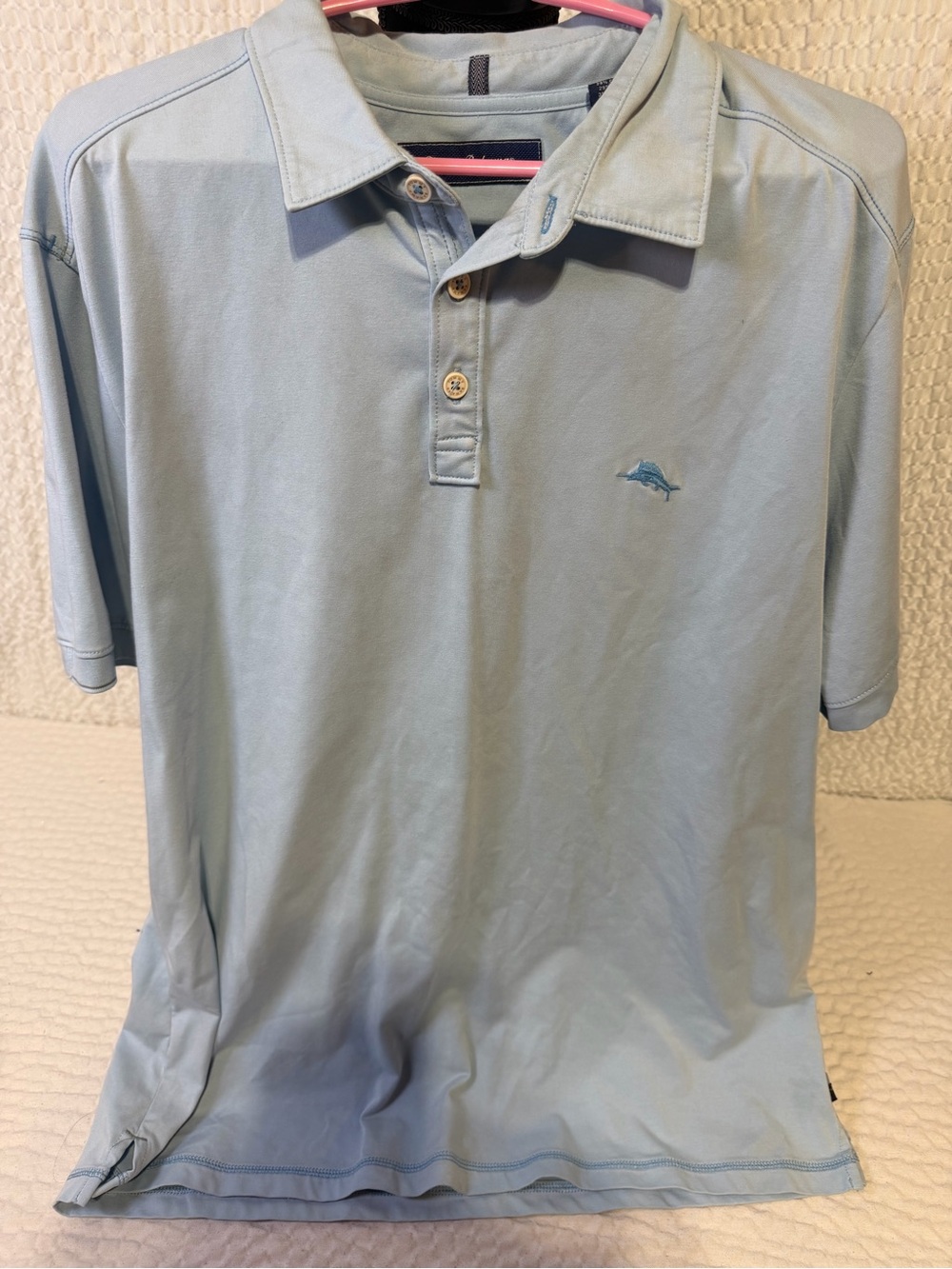 Tommy Bahama Light Blue Polo with Embroidered Marlin